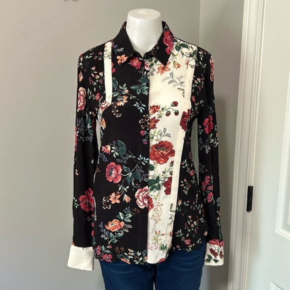 MAJE Shirt Printed Women's Ciller Two Tone Floral Print Top Sz 1 US Small - Picture 4 of 14